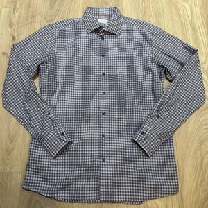 Eton Dress Shirt Long Sleeve Men's Size 17 43 Slim Purple Blue Plaid Button Up